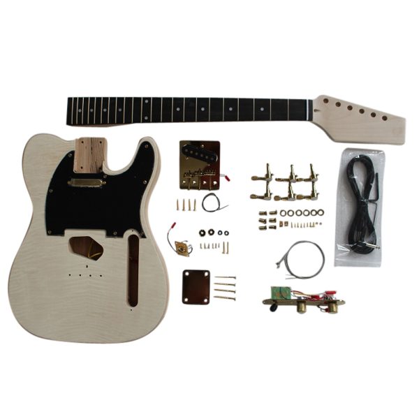 Electric Guitar DIY Kit TL60 Ash Body Flame Maple with Ebony Fingerboard Hardware Gold Black Pickguard