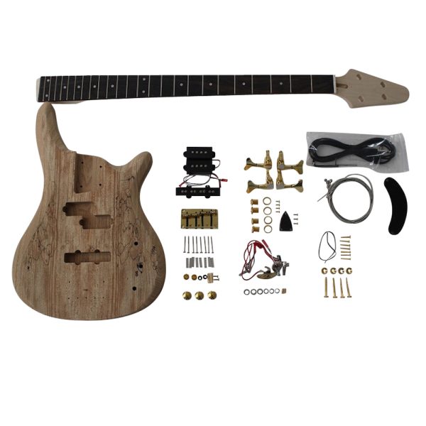 Electric Bass Guitar DIY Kit  Coban Guitars SE901 Bass Guitar Kit Ash Body Spalted Maple Gold Fittings NO Soldering