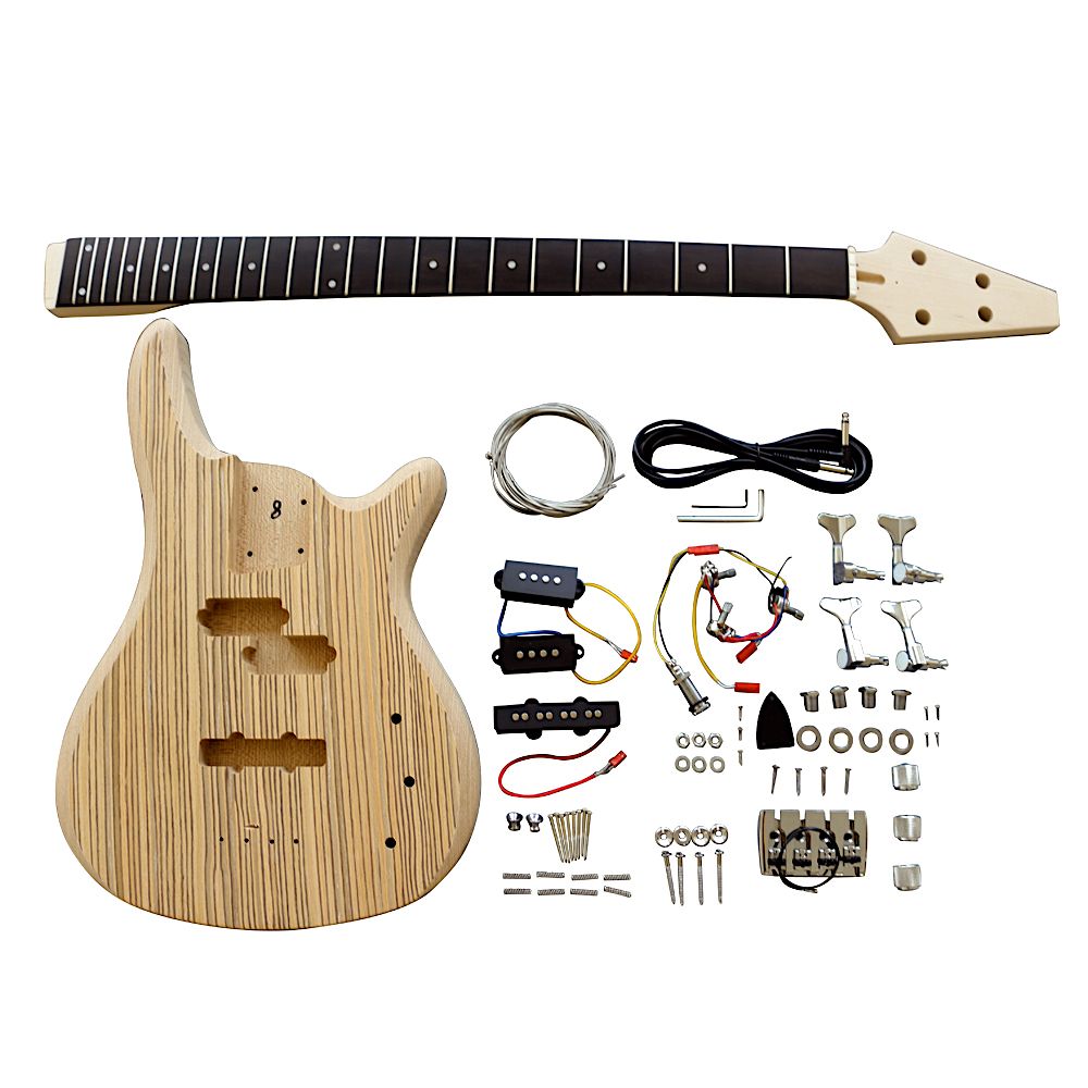 Electric Bass Guitar DIY Kit BZX2 Zebra Veneer Chrome Parts - Coban Guitars