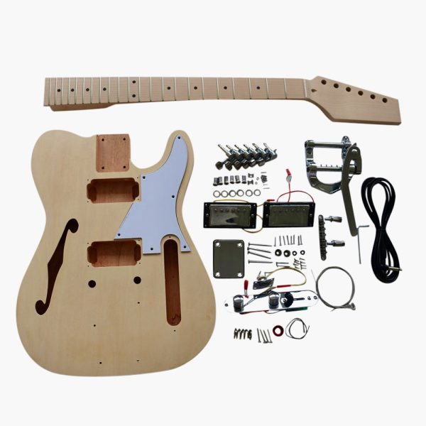 Coban Guitars Electric Guitar DIY Kit TLSHW Semi Hollow with Maple Fingerboard White Pickguard
