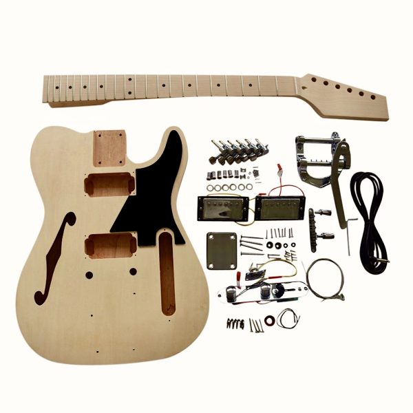 Coban Guitars Electric Guitar DIY Kit TLSHB Semi Hollow with Maple Fingerboard Black Pickguard