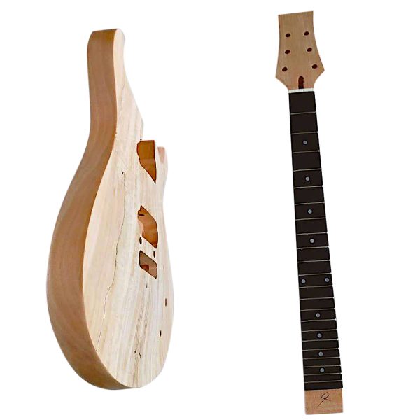 Coban Guitars DIY Guitar kit PRSBN Spalted Maple Veneer Set in Neck 22 Frets Body and Neck ONLY
