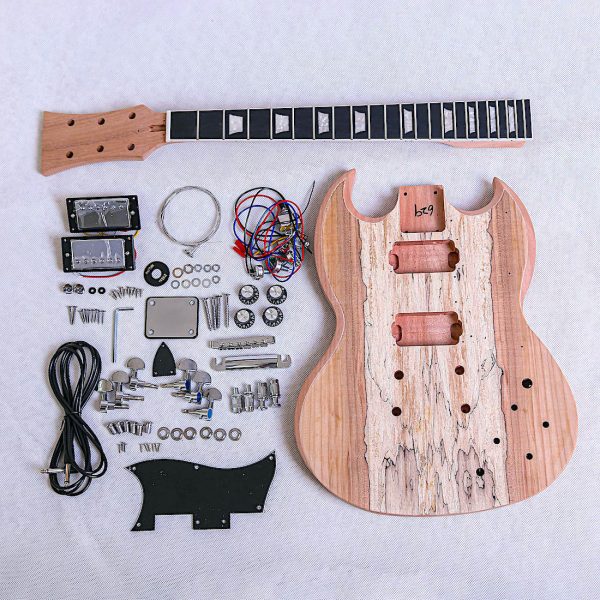 Coban Guitars DIY Guitar kit SG515 Bolt on Neck Spalted Maple with Chrome Hardware Black Pickguard