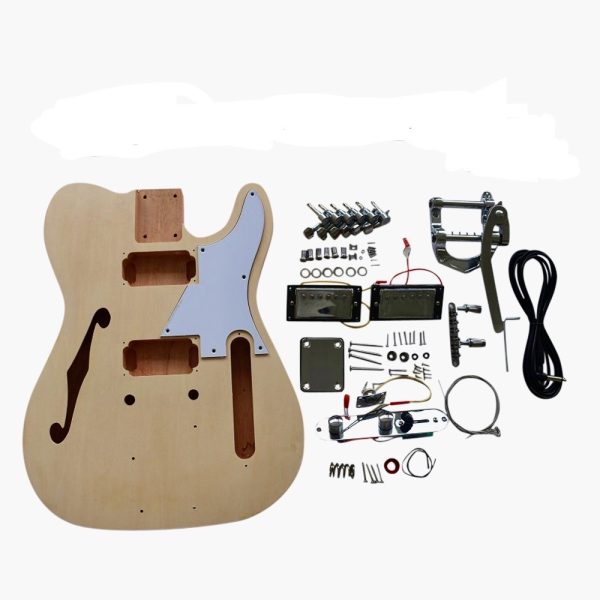 Coban Guitars Electric Guitar DIY Kit TL6A Ash Body Semi Hollow Ebony Fingerboard White Pickguard