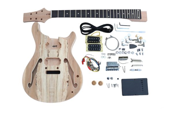 Coban Guitars Electric Semi Hollow Guitar DIY Kit Tremolo bridge PR830SH Spalted Maple Chrome Hardware
