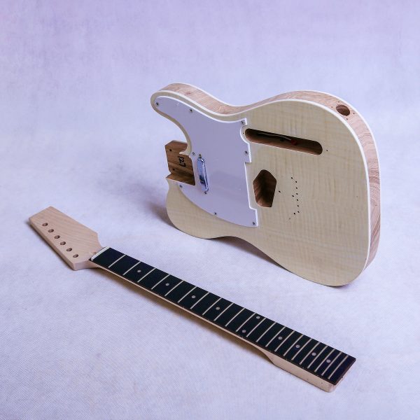 Coban Guitars Electric Guitar DIY Kit TL60FF Ash Body Flame Maple X 2 with Ebony Fingerboard Hardware Gold White Pickguard