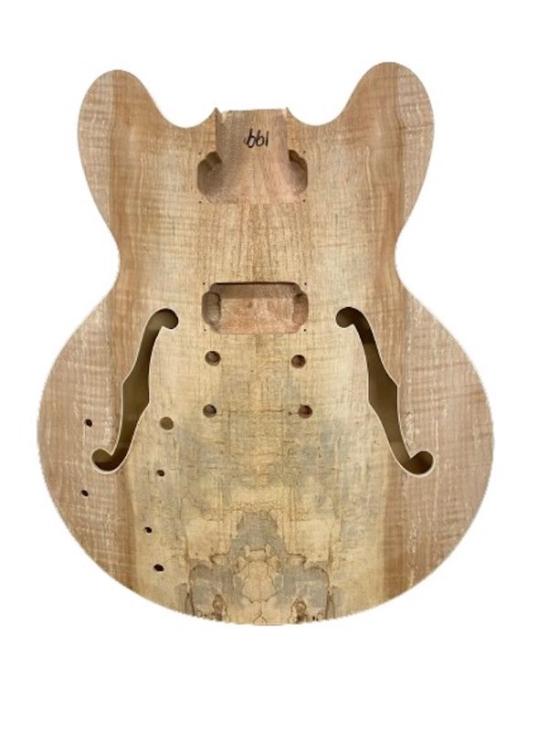 Coban Guitars ES266 Left-Handed Semi-Hollow Electric DIY Guitar Kit – Mahogany Body, Spalted Maple Veneer, Gold Hardware, Black Fittings