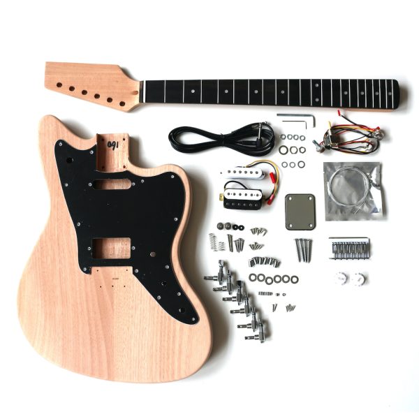 Electric Guitar DIY Kit JazzM Offset Hardtail Bolt On Neck Mahogany Body Hardware Chrome Black Pickguard